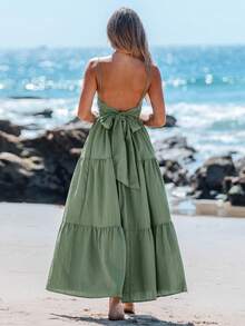 Sylviya 春夏季休闲无袖系带蝴蝶结连衣裙