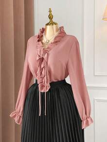 Rometta Áo sơ mi tay dài buộc dây rút cỡ lớn cho nữ - Hồng - Xem 6