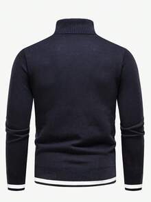 Manfinity Mode Casual Basic Men's Navy Blue Long Sleeve Knit Turtleneck Sweater Regular Length Pullover For Winter , Fall