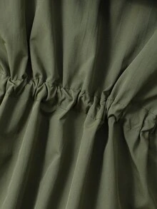 少女束腰连帽轻薄中长款夹克，适合秋季日常穿着 - 軍綠色 - 查看 6