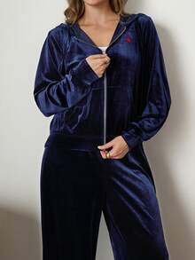 Comfylo 大码丝绒连帽衫和裤子套装，感恩节女装，圣诞节女装，冬季女装，时尚女装系列，优雅女装套装，长款毕业礼服，女士休闲套装 - 藏蓝色 - 查看 7