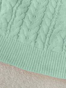 SHEIN LUNE New Loose Soft Sweet Pink Slouchy Design V-Neck Thick Cable Knit Pullover Sweater For Women, Versatile - Mint Green - View 5