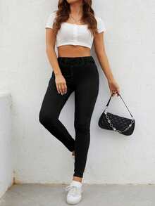 Flexra Quần legging denim thể thao thường ngày cỡ lớn cho nữ - màu đen - Xem 4