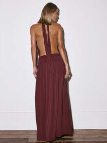 MUSERA 高领褶皱收腰露背飘逸长款连衣裙，适合夜晚外出、秋季、春夏等场合，性感优雅，甜美可爱。 - 紫色 - 查看 5