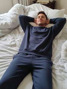 Plus Size Men Basic Tops - Navy Blue - View 2