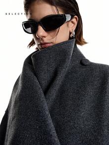 LYSMO 2025新款简约风女装秋冬时尚休闲灰色羊毛混纺大衣，新年和圣诞节必备单品 - 深灰色 - 查看 9