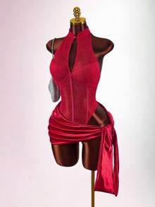 Y2K Amplova Women's Sexy Chinese Style Cheongsam Collar Sexy Sheer Mini Dress, For Christmas Party , Autumn/Winter Thanksgiving And New Year,Party Dresses For Women,Christmas Party Dress,Red Dresses For Women,Christmas Dresses For Women