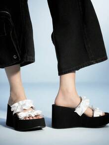 Sugerpunk Women's Fashion Black Platform Wedge Sandals - Black - View 3