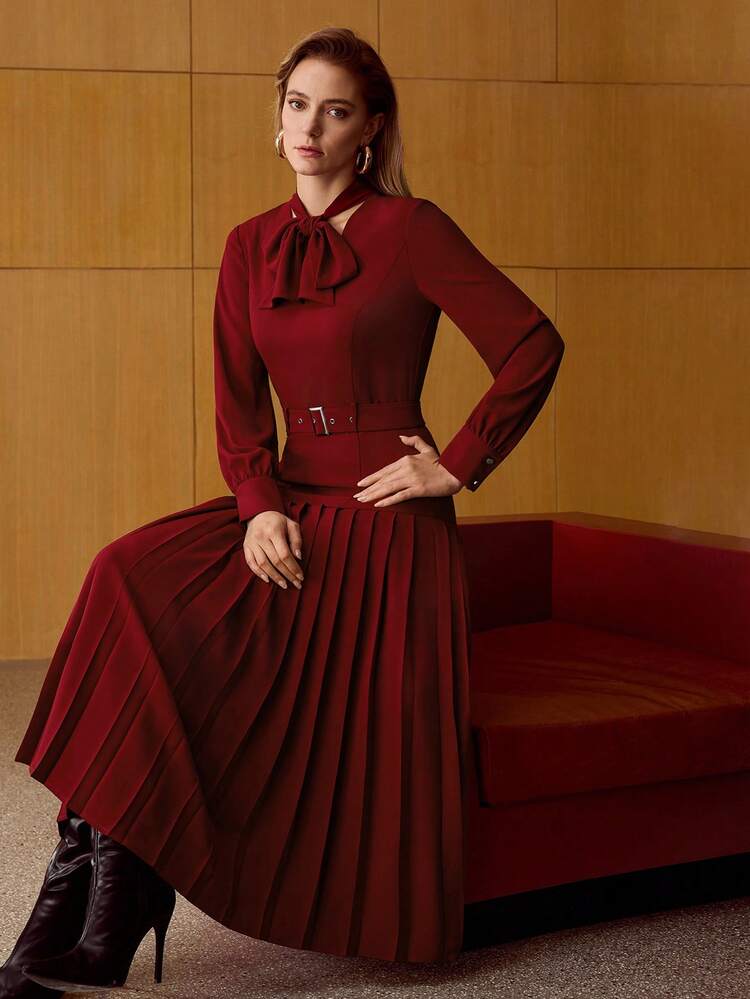 WOMEN'S ELEGANT PLEATED MID-LENGTH DRESS FOR COMMUTING