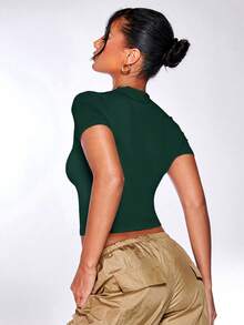 Silquee 纯色合身 T 恤 - 墨綠色 - 查看 6