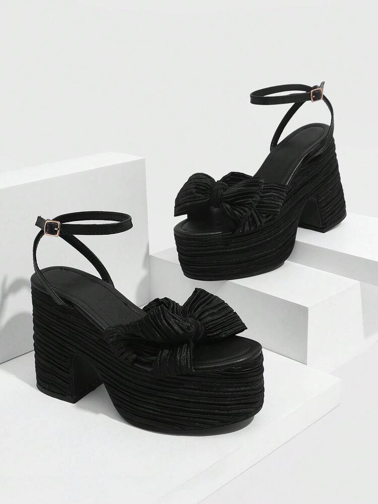 CUCCOO SZL Sandalias negras de mujer con punta abierta y sin cordones, muñequeras con mariposa, plataforma impermeable y tacón grueso, transpirables para primavera/verano