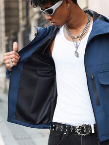 Major Grit 男士休闲纯色连帽长袖夹克连帽夹克风衣/户外风衣、派克大衣、风衣/户外风衣、派克大衣、宽松、冬季夹克、街头服饰冬季夹克、男士机能服短款男士夹克男士风衣夹克机能服夹克 - 藍色 - 查看 8