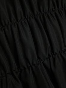 Sweetra 加大码 U 领纯色撞色锁孔前抽绳 A 字长袖衬衫荷叶边上衣 - 酒紅色 - 查看 6