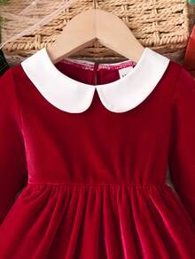 SHEIN 秋季新款简约可爱日常休闲百搭红色女婴连衣裙 - 紅色 - 查看 5