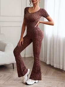 Slayform Women's Leopard Print Sexy Bodysuit Yoga Fitness Pants - Multicolor - View 4