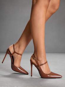 CUCCOO SZL Women's Apricot Slip-On Fashion High Heel Pumps With Buckle Decor