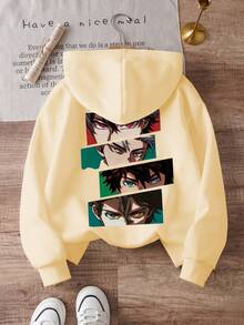 GraphicGems 男童连帽卫衣，动漫人物图案印花，休闲日常穿着，时尚百搭，秋冬 - 杏色 - 查看 2