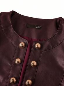 Ellevyn Chaqueta de mujer de unicolor de manga larga con doble botonadura, elegante y de moda, de PU, para otoño e invierno