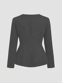 SHEIN Sweetro Plus Size Casual Commuter Metal Buckle Decor Jacket - Dark Grey - View 2