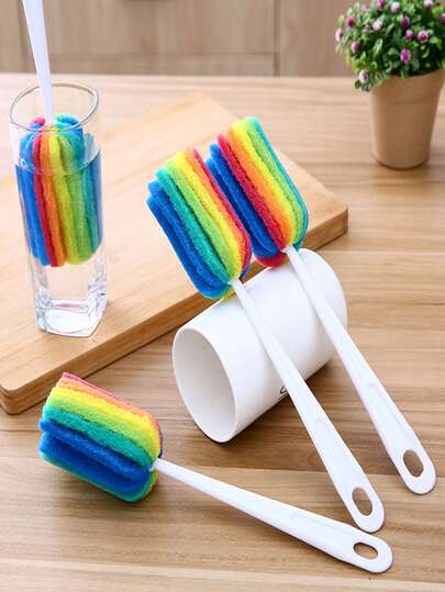Kitchen Cup Cleaning Brush For Milk Bottles And Teapots With Long Handle, No Dead Corners. Cup Brush For Insulated Cup, Glass Bottle, Plastic Handle Brush. 1 Piece Per Pack, 2 Pieces Per Pack.