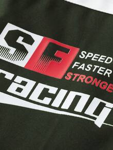 Manfinity EMRG Men's Autumn Letter Print Contrast Color Zipper Collar Casual Long Sleeve Jacket Motorsport Jacket Racing Passion Racing Speed Jacket - Army Green - View 5