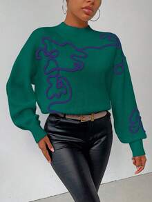 SHEIN LUNE 女士休闲 3D 图案毛衣，秋冬 - 墨綠色 - 查看 4
