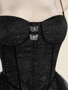 SHEIN ICON Women' S Jacquard Camisole Top, Sexy Palace Style Suitable For Party And Gathering Red Corset Dress Red Tulle Dress High Low Dress Corset Top Red Party Dress Fall Women Clothes Wedding Guest Dress Women