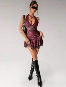 SHEIN ICON Abito mini alla moda e sexy con schiena scoperta e collo alto - Multicolore - Visualizzare 5
