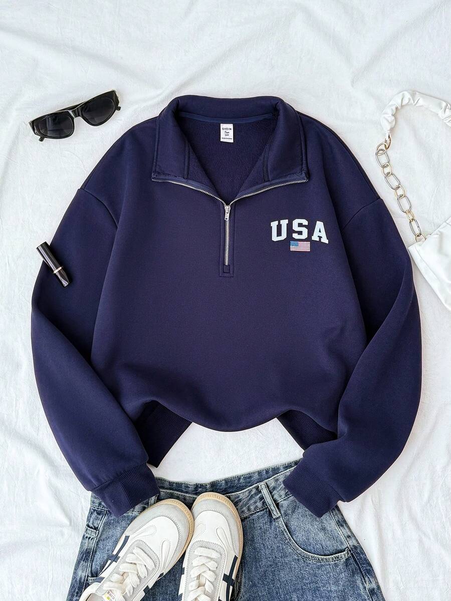 青少年女孩运动衫套装落肩拉链半开襟短款运动衫