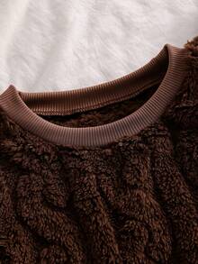 2pcs Girls Cute & Sweet Bear Print Brown Coral Fleece Soft & Cozy Loose Fit Long Sleeve Top And Pants Pajama Set,Tween Girl Pajamas Fall&Winter Clothings - Brown - View 5