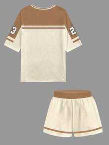 Slaydiva 2件套/组 2025春夏女士休闲简约和平与数字23印花V领宽松T恤和短裤套装 针织衫 锐舞派对装扮 伊比沙岛乡村音乐会装扮 纳什维尔装扮 - 彩色 - 查看 4