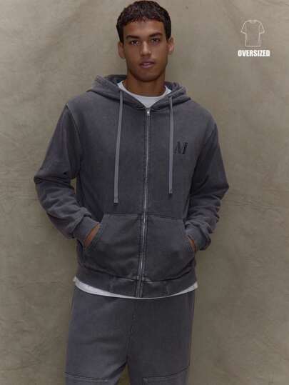 Musero גברים בסגנון רגיל עם שרוולים ארוכים, רקמה, קפוצ'ון, רוכסן, מעיל טרנינג סתיו חורף, חולצה עם קפוצ'ון, אופנת רחוב בלבד