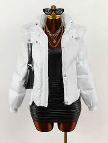 Amplova Women's White Winter Puffer Jacket With Belt,Elegant Casual Hooded Solid Color Long Sleeve Jacket For Thanksgiving,New Year Occasion Clothes - Multicolor - View 9