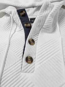 Manfinity Homme 男士撞色半拉链连帽抽绳休闲压花运动衫套装 - 白色 - 查看 5