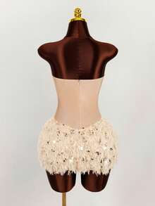 Amplova Solid Color Sequin Patchwork Strapless Sexy Sleeveless Dress,Party Dresses For Women - Apricot - View 8