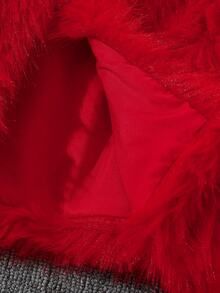 Elladie kids 女童时尚仿皮草装饰背心夹克，优雅休闲外套，适合秋冬 - 紅色 - 查看 7