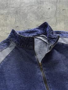 AXEPEAK Men's Washed C-Shirt Jacket, High-End Stand Collar Stylish Short Jacket - Blue - View 3