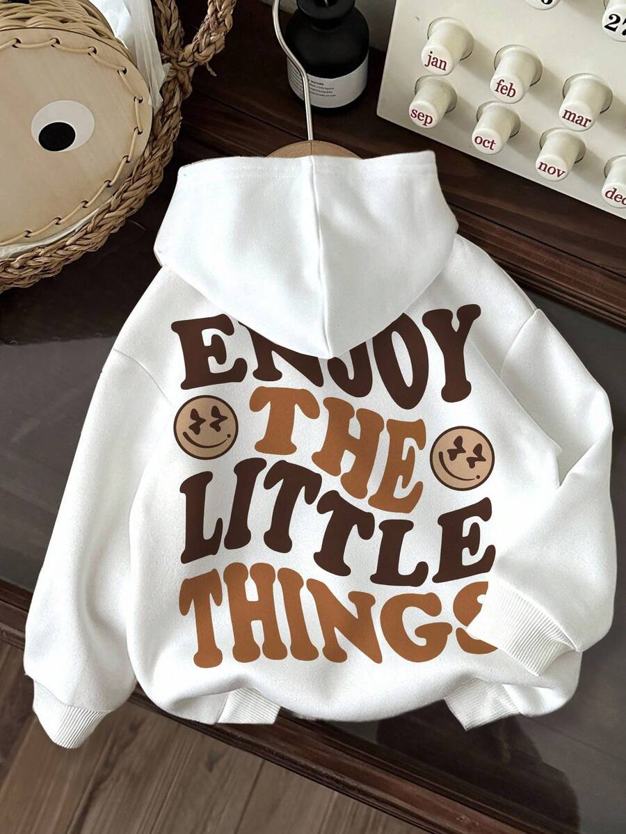 SHEIN Baby Boy Simple Letter Print Knit Soft Hoodie Casual Thick Sweatshirt, Suitable For Autumn - White - View 1