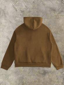 Manfinity Dauomo 男士落肩连帽拉链休闲长袖百搭字母图案复古卫衣运动衫 - 鏽棕色 - 查看 2