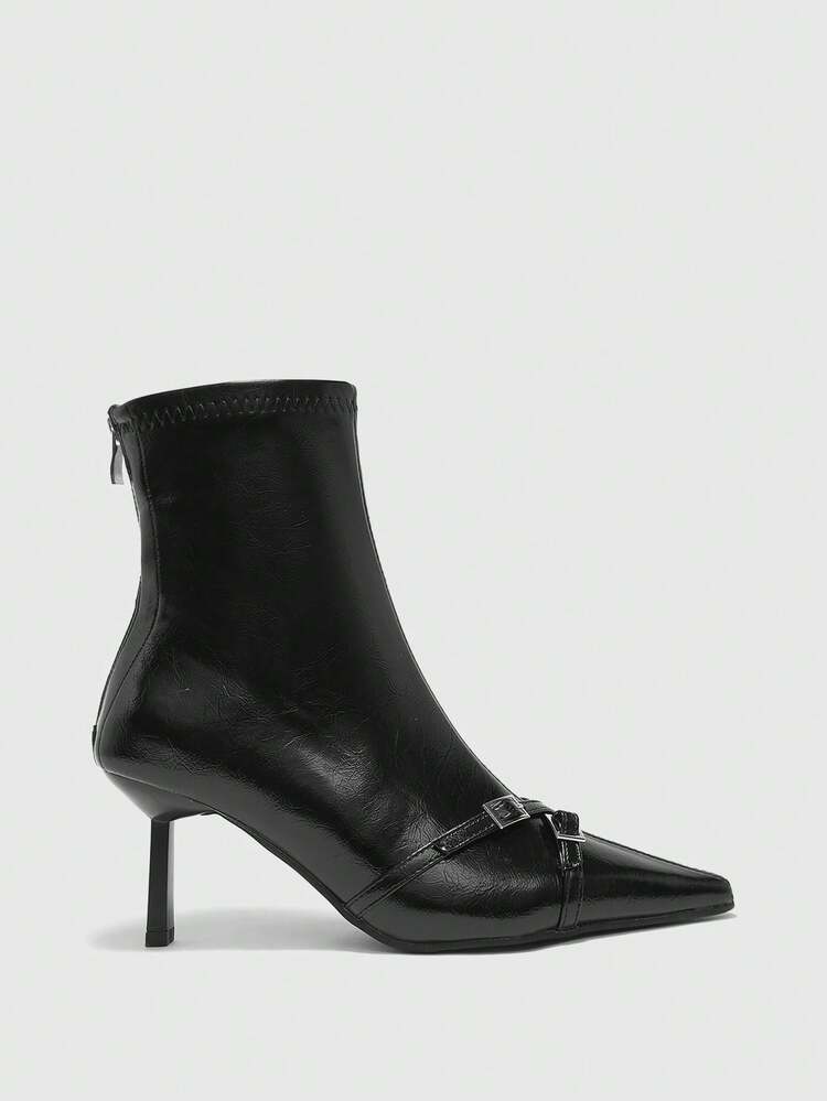 CUCCOO BIZCHIC Pointed - Toe Stiletto Ankle Boots | Double - Buckle Design | Stylish Zipper Style | Light - Luxury Leather 2 Pairs Of Shoes
