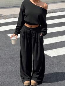 Muchica Conjunto de dos piezas para mujer para uso diario - Negro - Ver 1