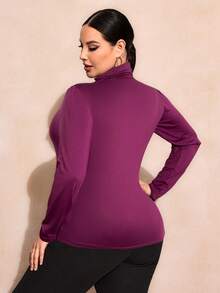 SHEIN SXY 大码纯色修身高领长袖百搭T恤基本款T恤 - 中紫紅色 - 查看 2