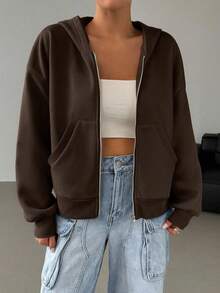 LYSMO 女士咖啡棕色简约连帽长袖卫衣，休闲拉链卫衣，棕色卫衣，女士白色运动夹克，棕色夹克，女士棕色卫衣，毕业典礼，返校服装，毕业典礼，女士教师服装，秋冬返校棕色拉链卫衣 - 咖啡棕 - 查看 5