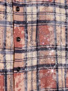 NEON BLANC Áo sơ mi nam tay ngắn kẻ caro cài nút phía trước, thiết kế hình mạng nhện - Đỏ - Xem 5