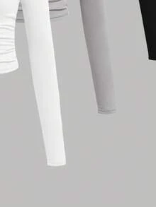 SHEIN Girlism 3pcs Tween Girls Solid Color & Printed Crew Neck Ruffle Trim Long Sleeve T-Shirt Set - Multicolor - View 4