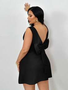 Firerie 加大码夏季纯色无袖连衣裙，后背饰有蝴蝶结 - 黑色 - 查看 6