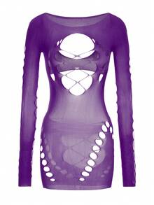 ChaseTheNight 1 chiếc váy lưới bó sát màu hồng cánh sen gợi cảm cho nữ, thích hợp mặc đi tiệc, hộp đêm, đi biển - Màu tím - Xem 5