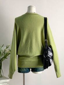 SHEIN Unity Women's Casual Solid Color Round Neck Long Sleeve Knit Sweater - Green - View 2