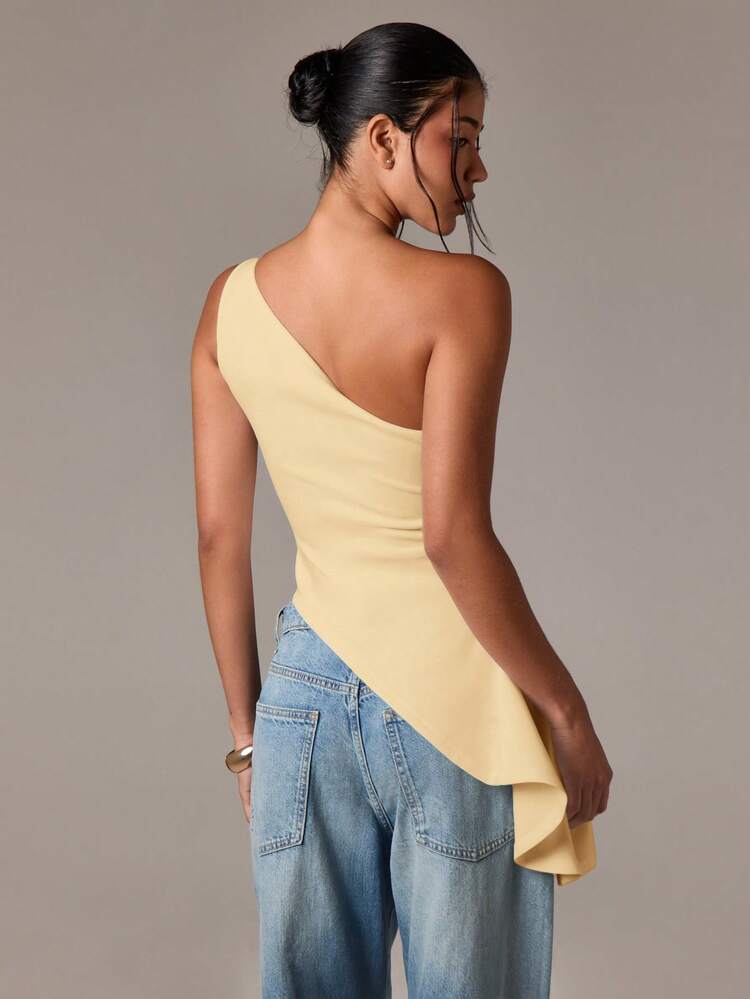 One Shoulder Peplum Top With Ruched Waist