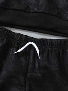 SHEIN 2 件套年轻男孩休闲纯色扎染运动衫 + 裤子，适合日常、上学、旅行、户外玩耍、春秋季 - 黑色 - 查看 6